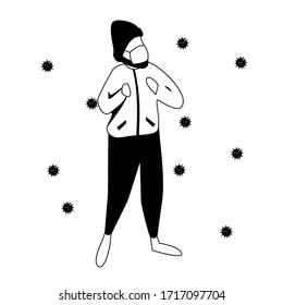 protect yourself from the corona virus with a mask and keep exercising. illustration of a sports man with a white background