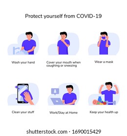 Protect yourself from Corona/COVID-19 illustration set for your website, mobile app, infographic or any purpose