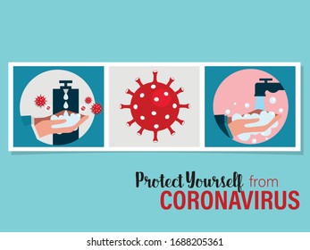 Protect yourself from the coronavirus. Coronavirus (COVID-19), Coronaviruses (CoV), A novel coronavirus (COVID-19). Vector illustration.  
