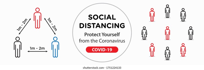 Protect yourself from coronavirus COVID-19 with social distancing in public places. Application of Social Distancing For Any Purposes. Prevention of corona virus. Vector, icon, symbol, people.