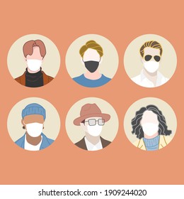 Protect yourself from Covid-19, men with mask, avatar people with new normal, and use mask, maintain social distancing.