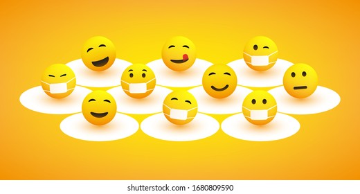 Protect Yourself, Keep Your Social Distance - Stay Away from Close Personal Contacts to Avoid Infection During the Corona Virus Pandemic - Design Concept of Self Quarantine with Various Emoticons