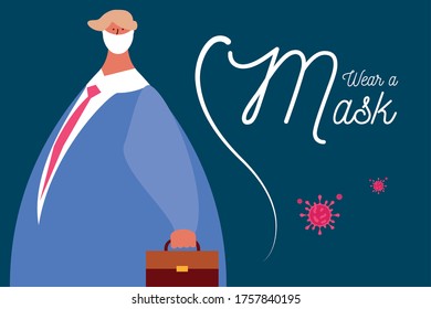 protect yourself, man wear a face mask vector illustration design