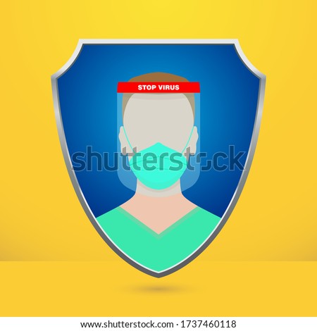 Protect yourself with mask and visor. Doctor isolated in shield.