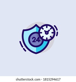Protected 24 Hour. Vector modern line design illustration icon