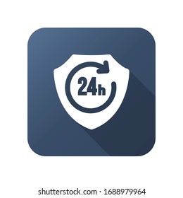 Protected 24-hour Icon. Flat Design. Security Concept with a Shield and a clock. Isolated Illustration. App Symbol or UI element.