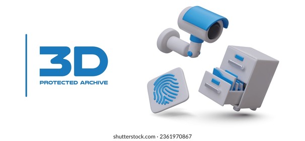 Protected archive. Reliable data storage. Access control, user verification. Security system settings. Visitor monitoring services. Innovative passwords, fingerprints. Vector advertising concept