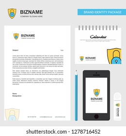 Protected  Business Letterhead, Calendar 2019 and Mobile app design vector template
