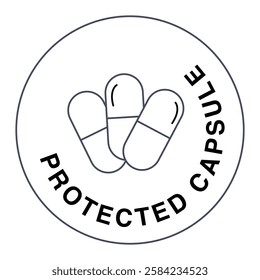 Protected Capsule Icon. Encapsulated supplement, capsule protection, quality assurance, premium fish capsule, secure supplement packaging