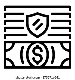 Protected cash icon. Outline protected cash vector icon for web design isolated on white background