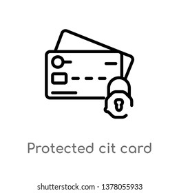 protected cit card vector line icon. Simple element illustration. protected cit card outline icon from security concept. Can be used for web and mobile