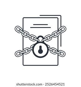 Protected, closed information, documents. Secret reports, orders, archives. Vector linear icon isolated on white background.