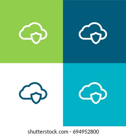 Protected Cloud green and blue material color minimal icon or logo design
