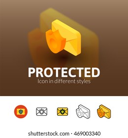 Protected color icon, vector symbol in flat, outline and isometric style isolated on blur background