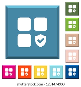 Protected component white icons on edged square buttons in various trendy colors