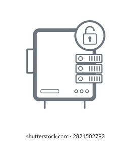 Protected computer server with padlock symbol and stacked hard drives, representing cybersecurity and data protection