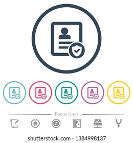 Protected contact flat color icons in round outlines. 6 bonus icons included.