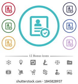 Iconos de color plano de contacto protegidos en contornos de forma circular. 12 íconos adicionales incluidos.