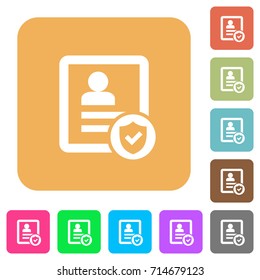 Protected contact flat icons on rounded square vivid color backgrounds.