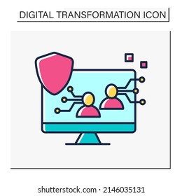 Icono de color de datos protegidos. Información personal en el ordenador. Intercambia conjuntos de datos. Transformación digital. Ilustración vectorial aislada