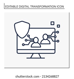 Protected Data Line Icon. Personal Information On The Computer. Exchanges Datasets. Digital Transformation. Isolated Vector Illustration.Editable Stroke