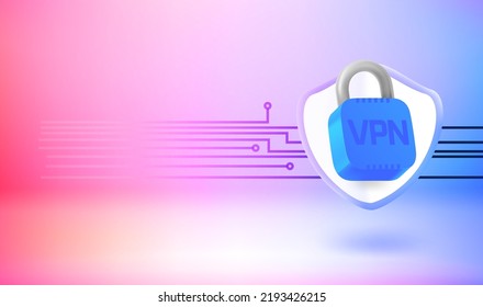 Protected data with VPN service concept. 3D vector banner with copy space