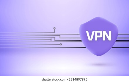 Datos protegidos con concepto de servicio VPN. Banner vectorial 3D 
