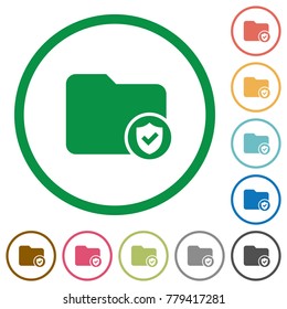 Protected directory flat color icons in round outlines on white background