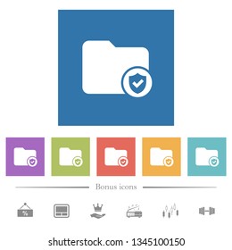 Protected directory flat white icons in square backgrounds. 6 bonus icons included.