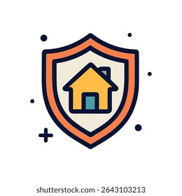 Protected dwelling within sturdy shield. Icon symbol illustration