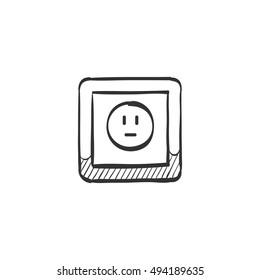 Protected electric outlet icon in doodle sketch lines.