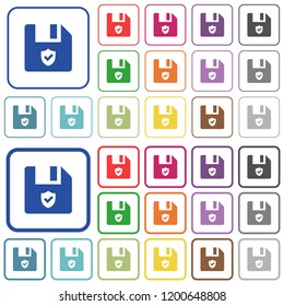 Protected file color flat icons in rounded square frames. Thin and thick versions included.