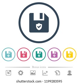 Protected file flat color icons in round outlines. 6 bonus icons included.