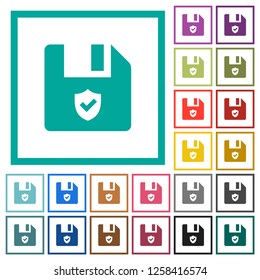 Protected file flat color icons with quadrant frames on white background