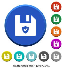 Protected file round color beveled buttons with smooth surfaces and flat white icons