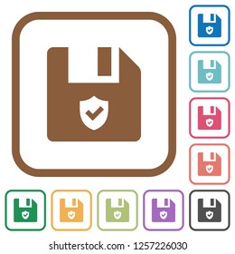 Protected file simple icons in color rounded square frames on white background
