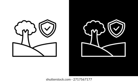 Diseño de conjunto de iconos blancos de contorno de área forestal protegida