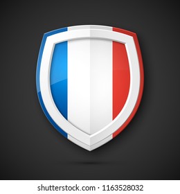 Protected France guard shield concept. Safety badge France icon. Privacy France banner shield. Security label. Defense French tag. Presentation Paris sticker shape. Defense safeguard shield Paris sign