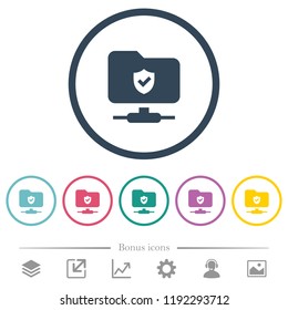 Protected FTP flat color icons in round outlines. 6 bonus icons included.