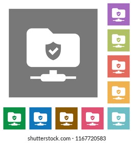 Protected FTP flat icons on simple color square backgrounds