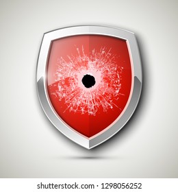 Protected guard bullet hole sticker shield concept. Safety badge protection icon. Privacy transparent banner shield. Security presentation bullet hole sticker shield. Defense safeguard sign badge