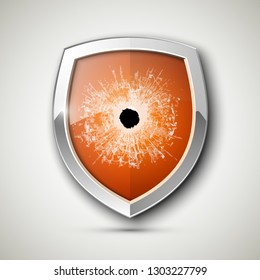 Protected guard bullet hole sticker shield concept. Safety badge protection icon. Privacy transparent banner shield. Security presentation bullet hole sticker shield. Defense safeguard sign badge