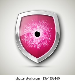 Protected guard bullet hole sticker shield concept. Safety badge protection icon. Privacy transparent banner shield. Security presentation bullet hole sticker shield. Defense safeguard sign badge
