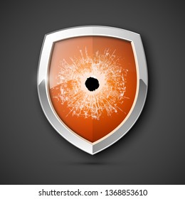 Protected guard bullet hole sticker shield concept. Safety badge protection icon. Privacy transparent banner shield. Security presentation bullet hole sticker shield. Defense safeguard sign badge