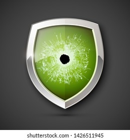 Protected guard bullet hole sticker shield concept. Safety badge protection icon. Privacy transparent banner shield. Security presentation bullet hole sticker shield. Defense safeguard sign badge