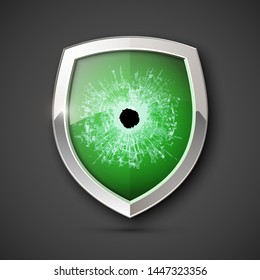 Protected guard bullet hole sticker shield concept. Safety badge protection icon. Privacy transparent banner shield. Security presentation bullet hole sticker shield. Defense safeguard sign badge