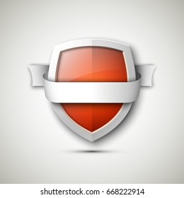 Protected guard shield & band. Safety badge color stripe icon. Privacy banner shield & tape. Security label. Defense tag. Presentation sticker shield ribbon. Defense safeguard stripe. Vector ribbon