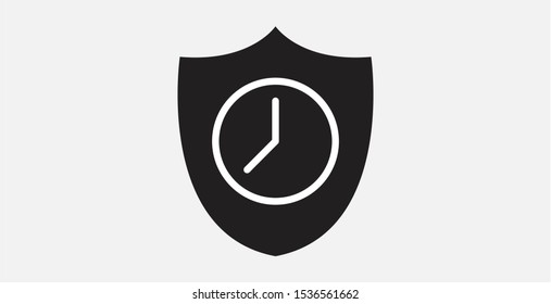 Protected guard shield clock icon . Protection and time icon. Filled vector icon. Timing protection concept