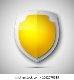 Protected guard shield concept. Safety badge color icon. Privacy colorful banner shield. Security bright label. Defense tag. Presentation shining sticker shape. Vector defense safeguard shield sign