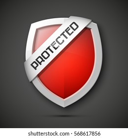 Protected guard shield concept. Safety badge icon. Privacy banner. Security label. Defense tag. Presentation sticker shape. Defense safeguard sign. Vector illustration